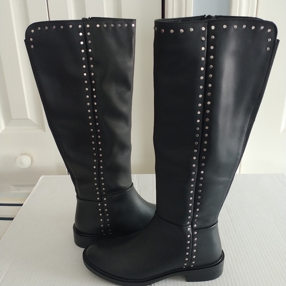 Steve Madden Steven  Comfort Black Studded Leather Riding Boots Sz 6M - Picture 1 of 15